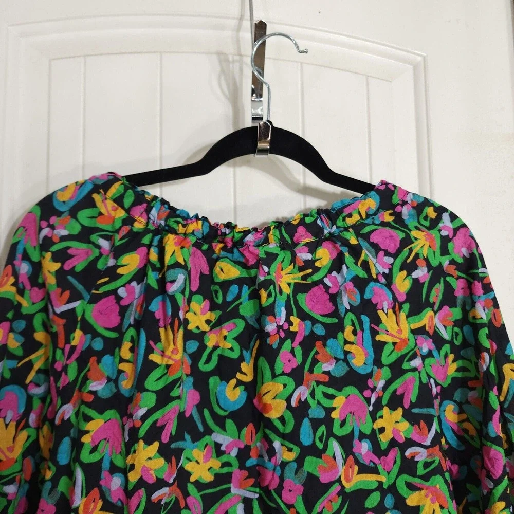 Tanya Taylor Womens Top Isla Painterly Puff Lantern Sleeve Multicolor Blouse M - Picture 9 of 12